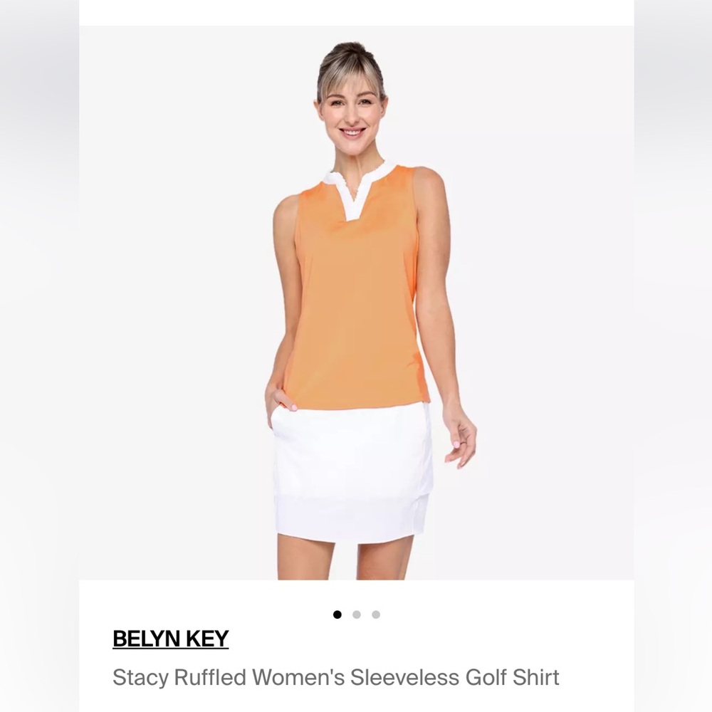 Belyn Key Stacy Sleeveless ruffle neck golf Top in cantaloupe. NWT. Retail 108